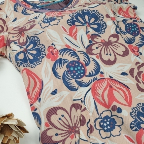 🔴 Anthropologie Boden Beige Coral Blue Floral Corded Boho Dress Sz 8R - Picture 8 of 15